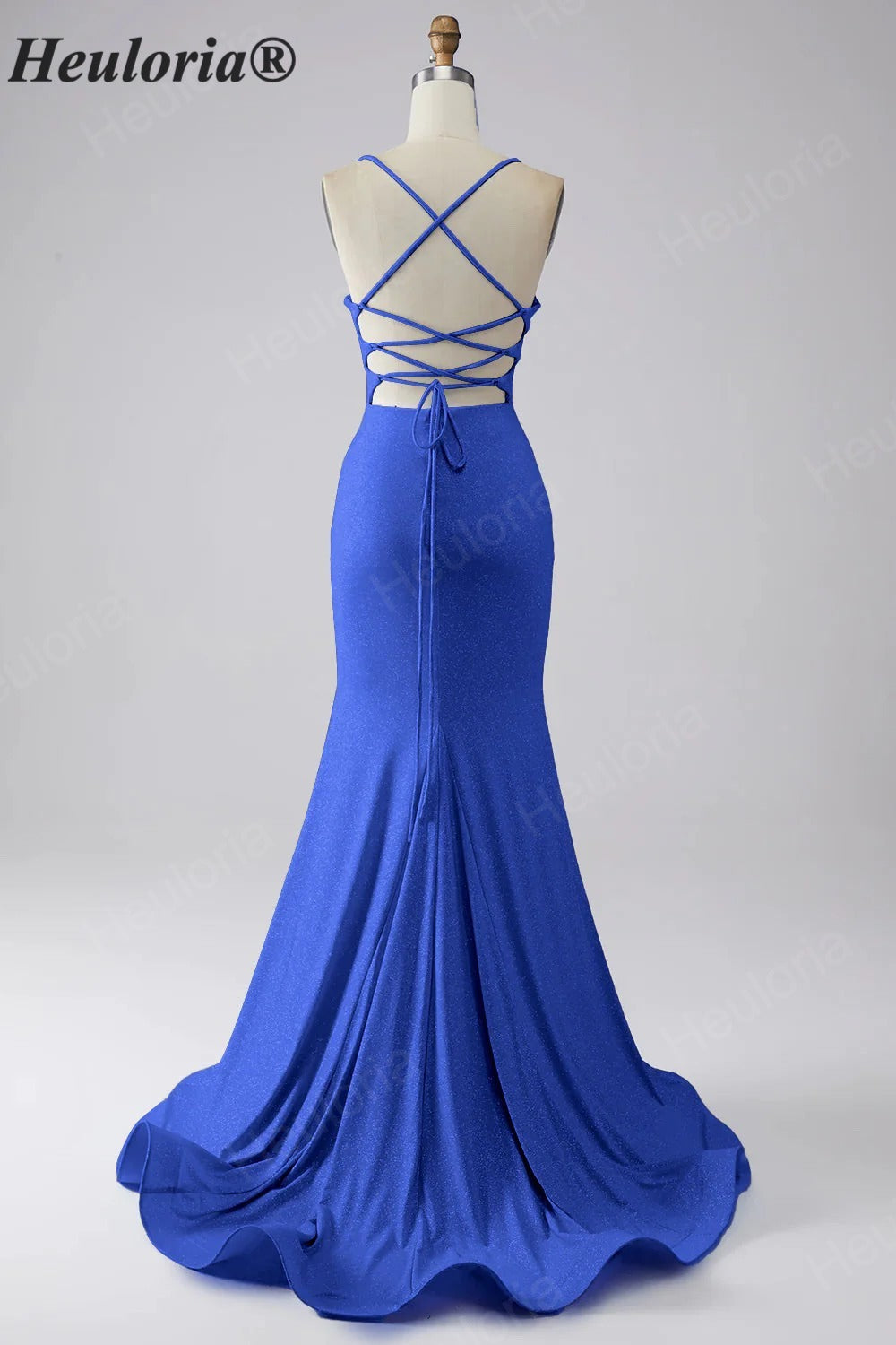 HEULORIA Sparkling Cowl Neck Mermaid Prom Dress with High Slit and Lace-Up Back ED-653