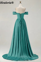 HEULORIA Off-the-Shoulder Satin A-Line Prom Dress with Slit ED-533