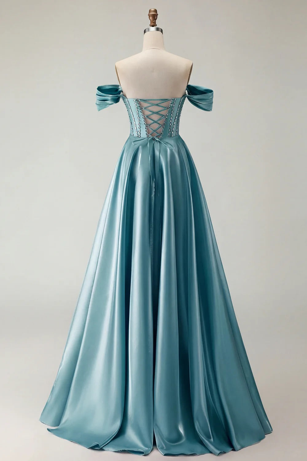 HEULORIA Off-the-Shoulder Sequin Beaded Satin Prom Dress with Slit & Corset Back ED-586