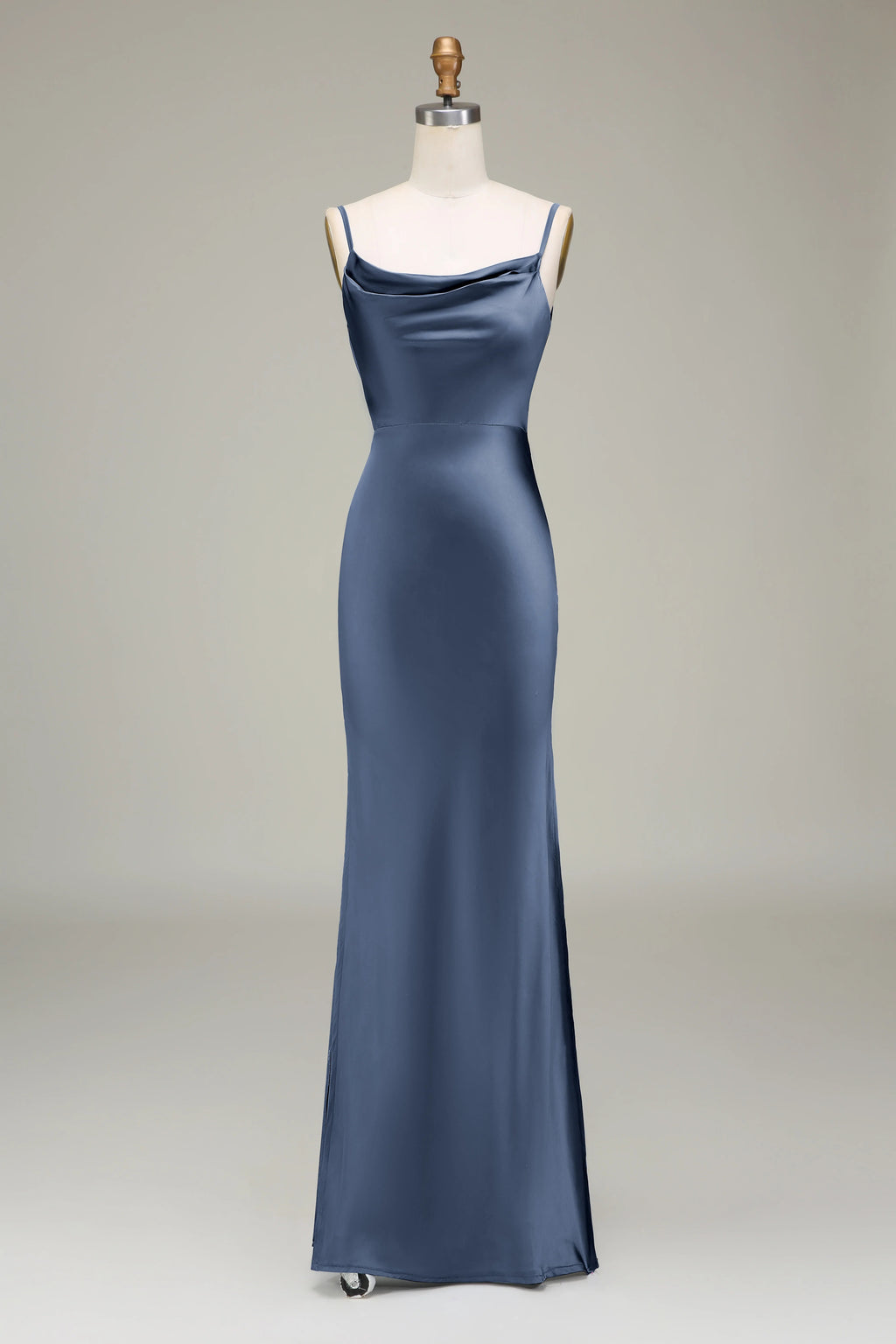 HEULORIA Elegant Cowl Neck Satin Floor-Length Bridesmaid Dress with Delicate Spaghetti Straps ED-253