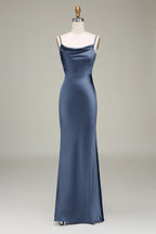 HEULORIA Elegant Cowl Neck Satin Floor-Length Bridesmaid Dress with Delicate Spaghetti Straps ED-253