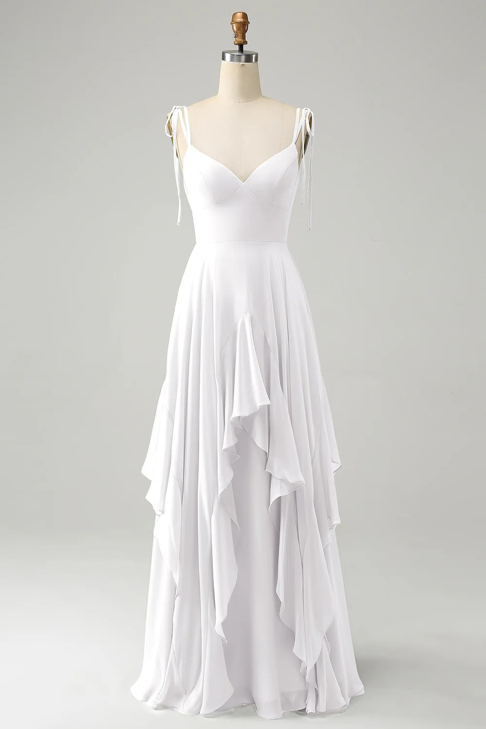 HEULORIA Elegant Cascading Ruffle Chiffon Bridesmaid Dress - Tie-Shoulder V-Neck Maxi Gown ED-252