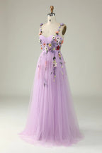 Heuloria Enchanted Garden 3D Floral Appliqué Tulle Prom Dress - Whimsical A-Line Formal Gown ED-585