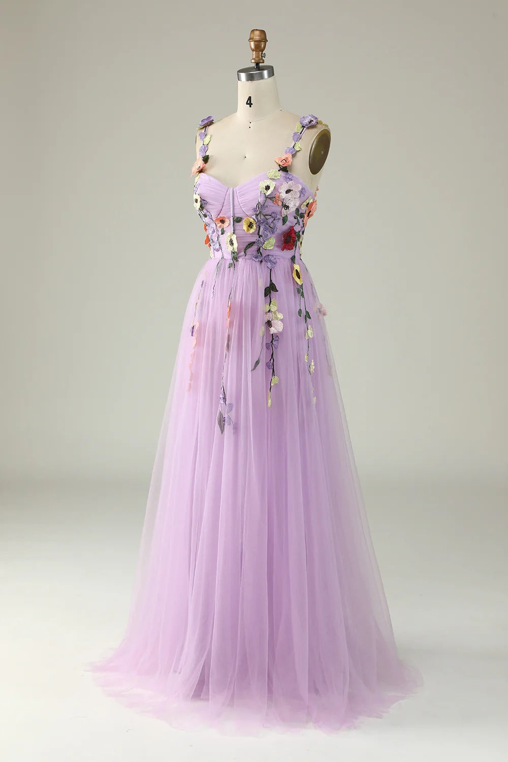 Heuloria Enchanted Garden 3D Floral Appliqué Tulle Prom Dress - Whimsical A-Line Formal Gown ED-585