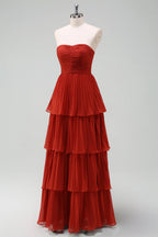 HEULORIA Strapless Tiered Pleated Chiffon Maxi Dress - Elegant Sleeveless Evening Gown ED-241