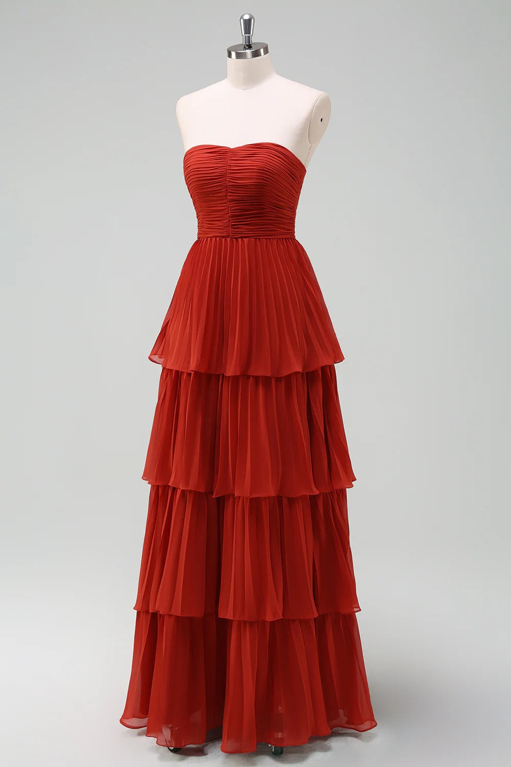 HEULORIA Strapless Tiered Pleated Chiffon Maxi Dress - Elegant Sleeveless Evening Gown ED-241