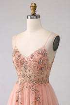 HEULORIA Sparkling Floral Beaded Tulle Prom Dress with High Slit - Elegant A-Line Evening Gown ED-572