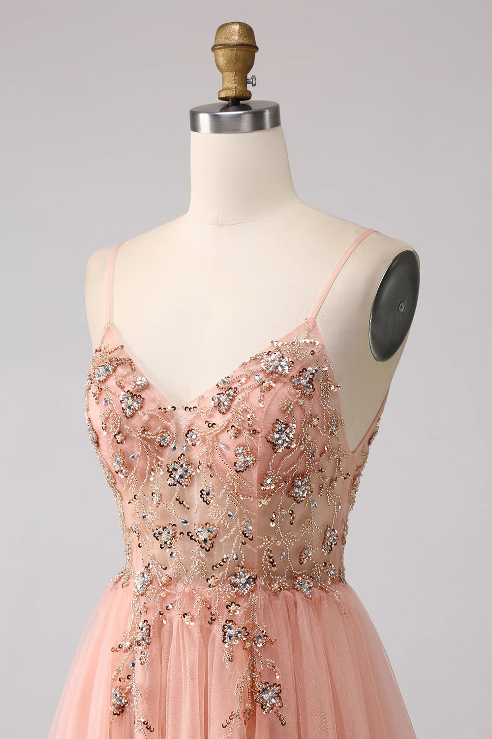 HEULORIA Sparkling Floral Beaded Tulle Prom Dress with High Slit - Elegant A-Line Evening Gown ED-572
