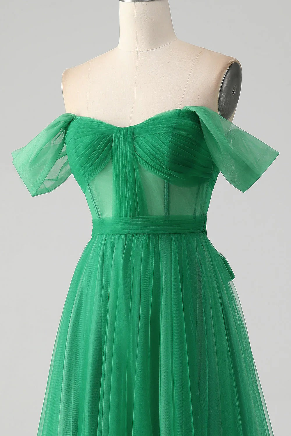 HEULORIA Emerald Green Off-the-Shoulder Tulle Gown - Corset Bodice A-Line Evening Dress ED-262