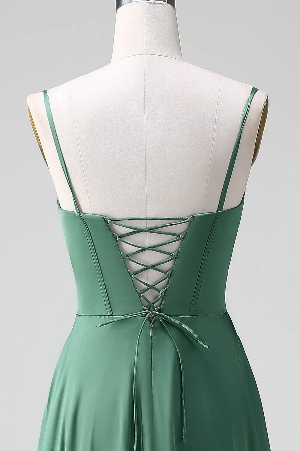 HEULORIA Eucalyptus Green Satin Sweetheart Spaghetti Strap Gown - Lace-up A-Line Formal Dress ED-263