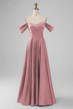 HEULORIA Elegant Off-The-Shoulder Pleated Satin Gown - Sweetheart Neckline A-Line Formal Evening Dress ED-232