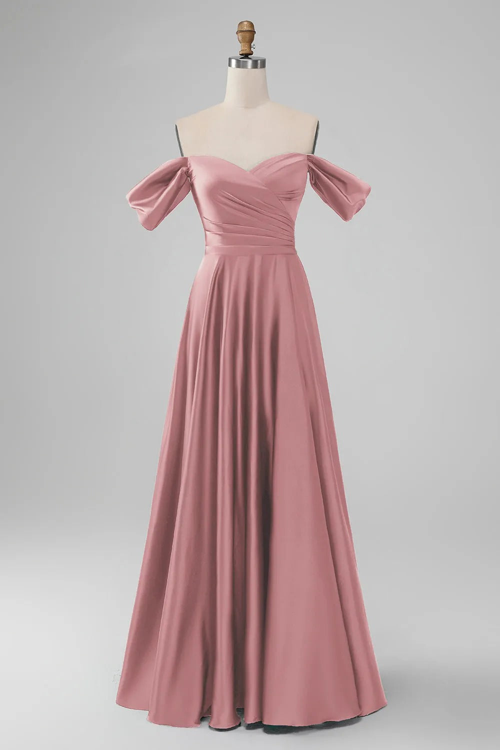 HEULORIA Elegant Off-The-Shoulder Pleated Satin Gown - Sweetheart Neckline A-Line Formal Evening Dress ED-232