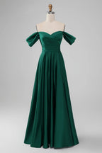 HEULORIA Elegant Off-The-Shoulder Pleated Satin Gown - Sweetheart Neckline A-Line Formal Evening Dress ED-232