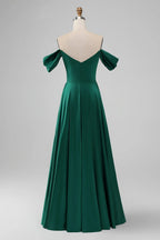 HEULORIA Elegant Off-The-Shoulder Pleated Satin Gown - Sweetheart Neckline A-Line Formal Evening Dress ED-232