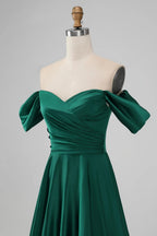 HEULORIA Elegant Off-The-Shoulder Pleated Satin Gown - Sweetheart Neckline A-Line Formal Evening Dress ED-232
