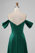 HEULORIA Elegant Off-The-Shoulder Pleated Satin Gown - Sweetheart Neckline A-Line Formal Evening Dress ED-232