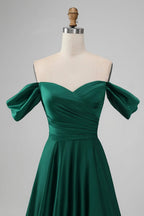 HEULORIA Elegant Off-The-Shoulder Pleated Satin Gown - Sweetheart Neckline A-Line Formal Evening Dress ED-232