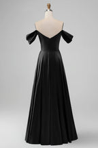 HEULORIA Elegant Off-The-Shoulder Pleated Satin Gown - Sweetheart Neckline A-Line Formal Evening Dress ED-232