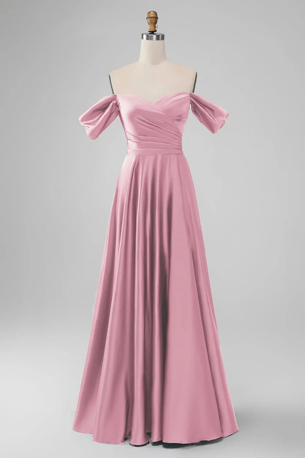 HEULORIA Elegant Off-The-Shoulder Pleated Satin Gown - Sweetheart Neckline A-Line Formal Evening Dress ED-232