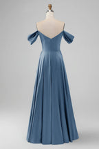 HEULORIA Elegant Off-The-Shoulder Pleated Satin Gown - Sweetheart Neckline A-Line Formal Evening Dress ED-232