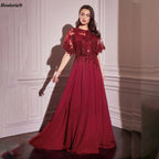 heuloria-Lace Applique Chiffon A-Line Mother of the Bride Dress with Cape-ed-378