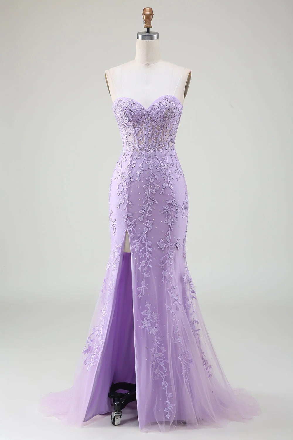 HEULORIA Enchanting Lavender Lace Mermaid Prom Dress with Slit and Corset Back ED-237