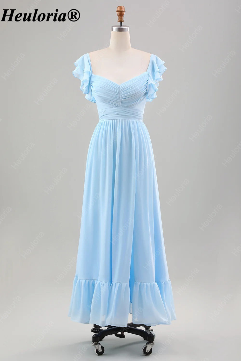 HEULORIA Sky Blue Flutter Sleeve Bridesmaid Dress with Ruffle Hem ED-542