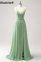 heuloria-Dusty Sage Chiffon Bridesmaid Dress with Lace-Up Back and Slit-ed-376