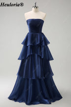 heuloria-Dark Navy Strapless Pleated Tiered A-Line Gown-ed-562
