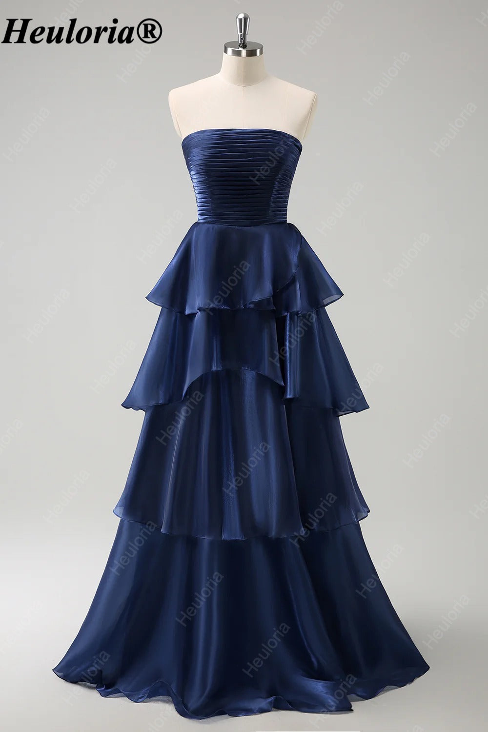 heuloria-Dark Navy Strapless Pleated Tiered A-Line Gown-ed-562