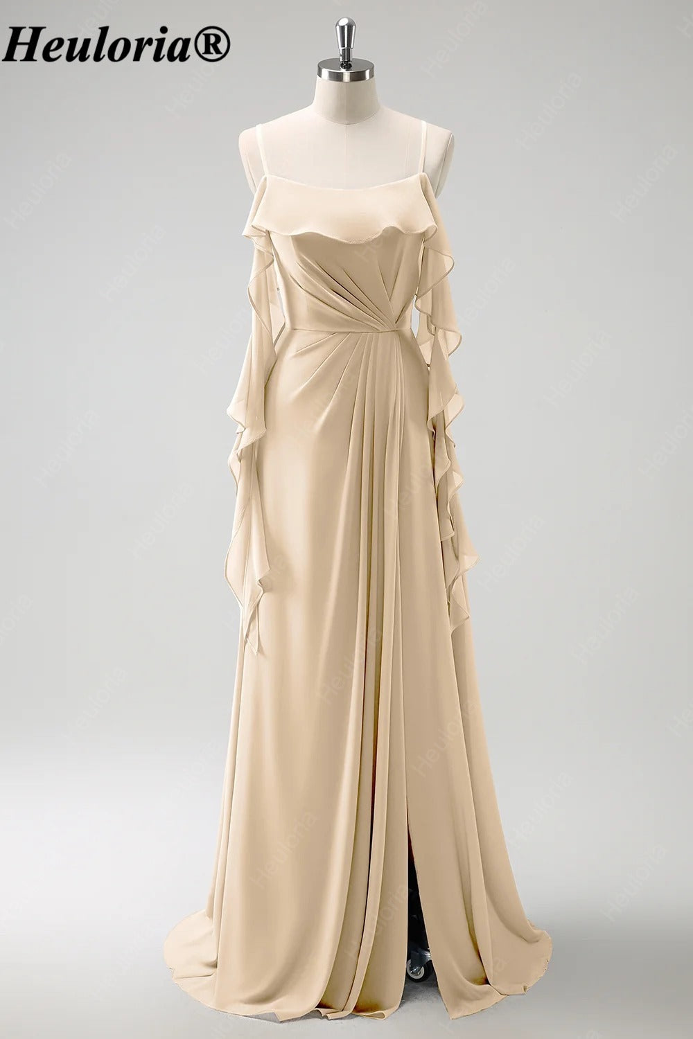 HEULORIA Ruffled Chiffon Bridesmaid Dress with Cascading Drapes | ED-1021