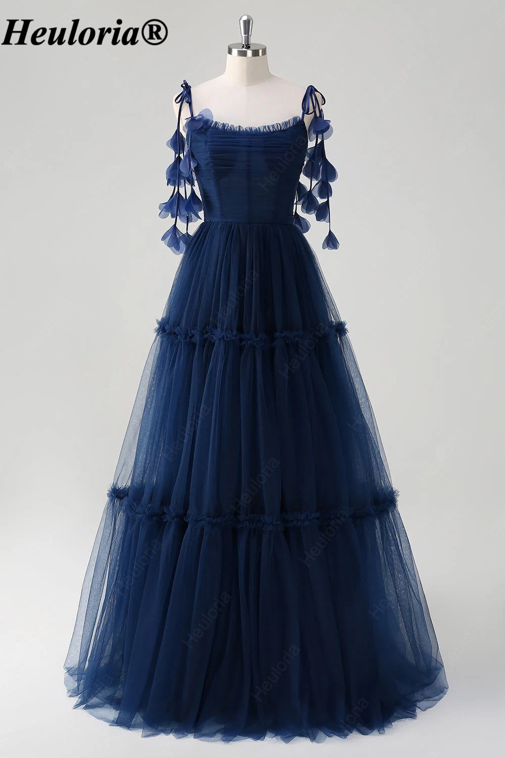 heuloria-Navy Tiered Tulle Bridesmaid Dress with Petal Shoulder Ties-ed-546