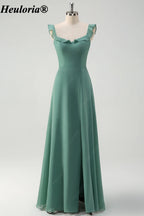 heuloria-Eucalyptus Ruffle Neck Bridesmaid Dress with Open Back and Slit-ed-540