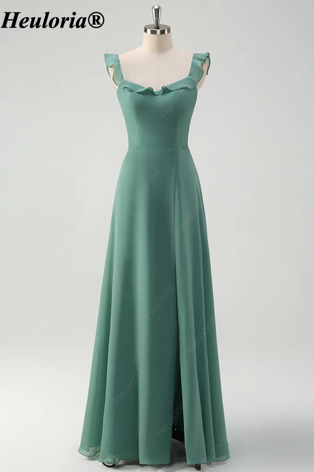 heuloria-Eucalyptus Ruffle Neck Bridesmaid Dress with Open Back and Slit-ed-540