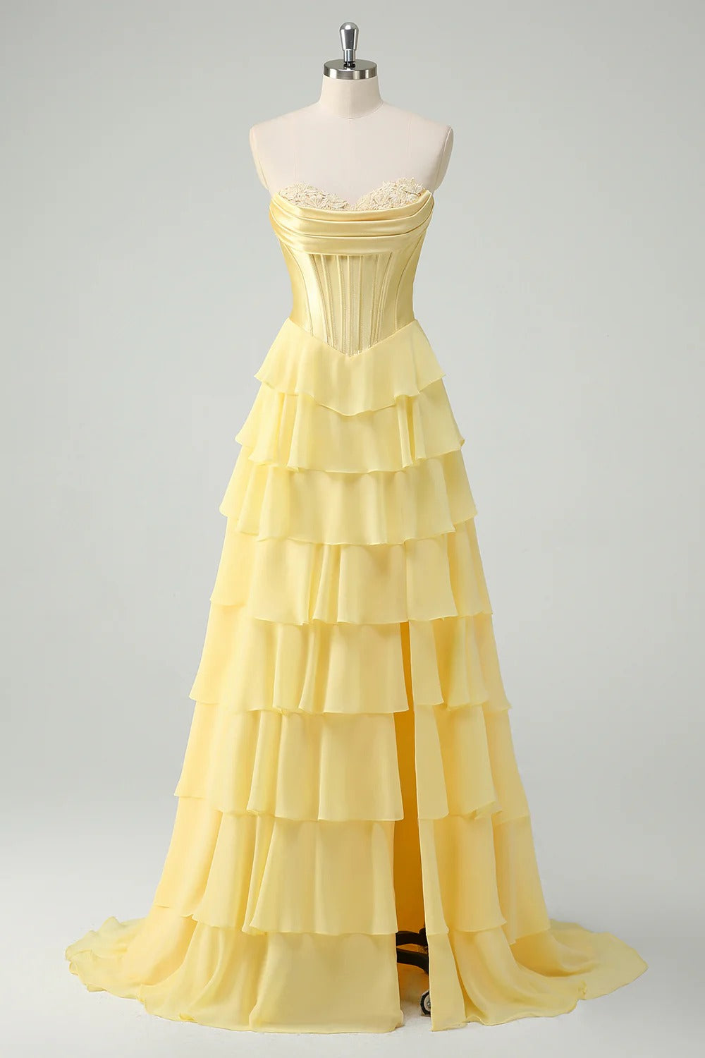 HEULORIA Strapless Corset Bodice Tiered Ruffle Evening Gown - Multi-Color prom dress ED-236