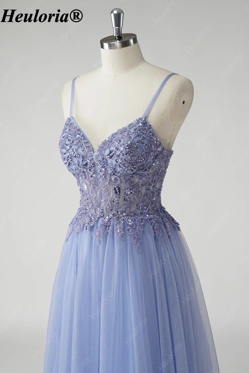 HEULORIA Romantic Lavender Lace A-Line Tulle Prom Dress with Sweetheart Neckline Illusion Corset Bodice ED-503