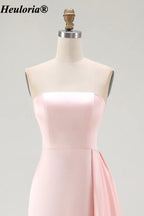 HEULORIA Pink Strapless Satin A-Line Bridesmaid Dress with Side Drape ED-1045