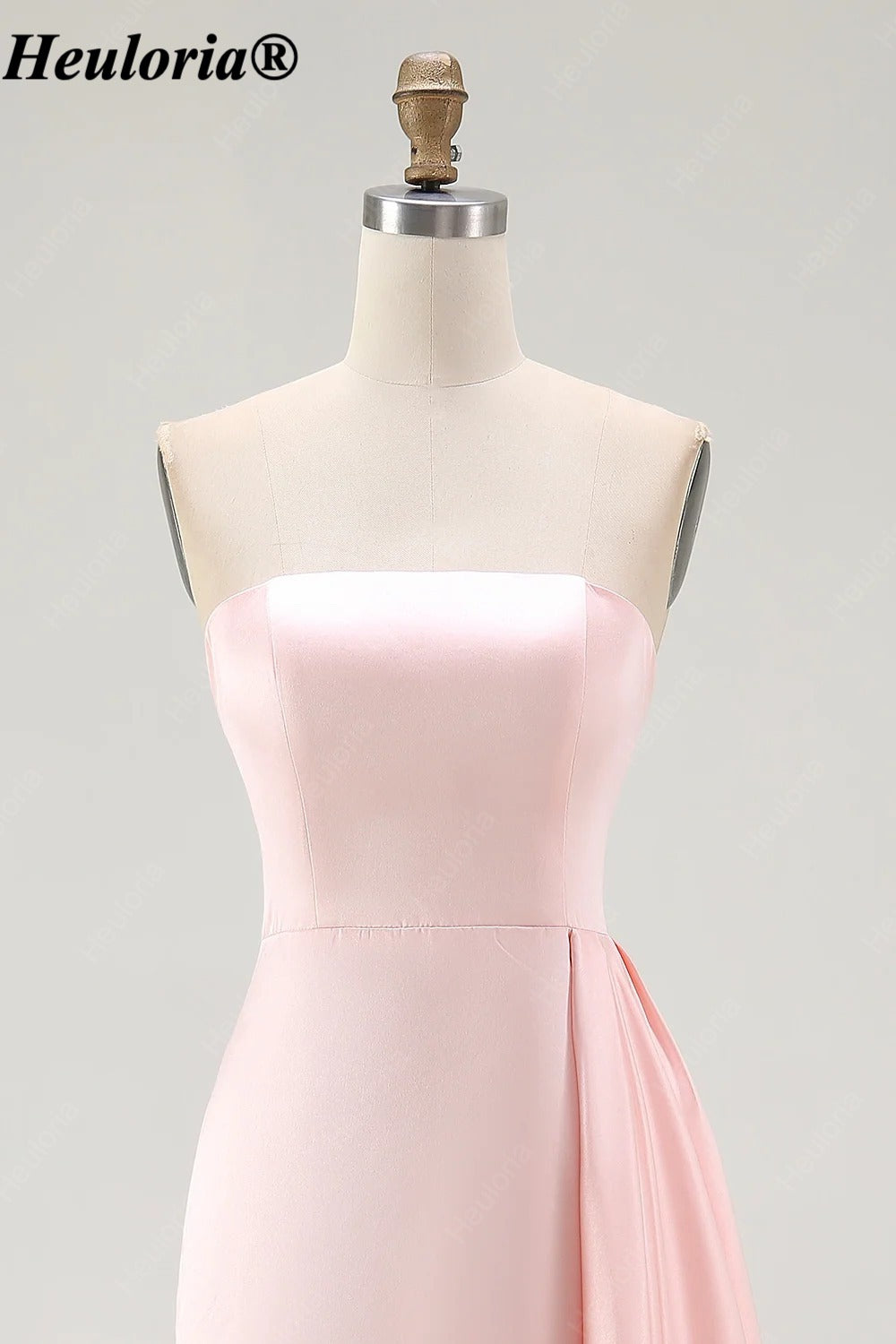 HEULORIA Pink Strapless Satin A-Line Bridesmaid Dress with Side Drape ED-1045