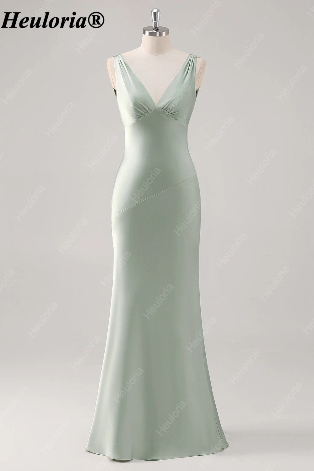 heuloria Sage Green V-Neck Satin Bridesmaid Dress with Low Cowl Back ed-526