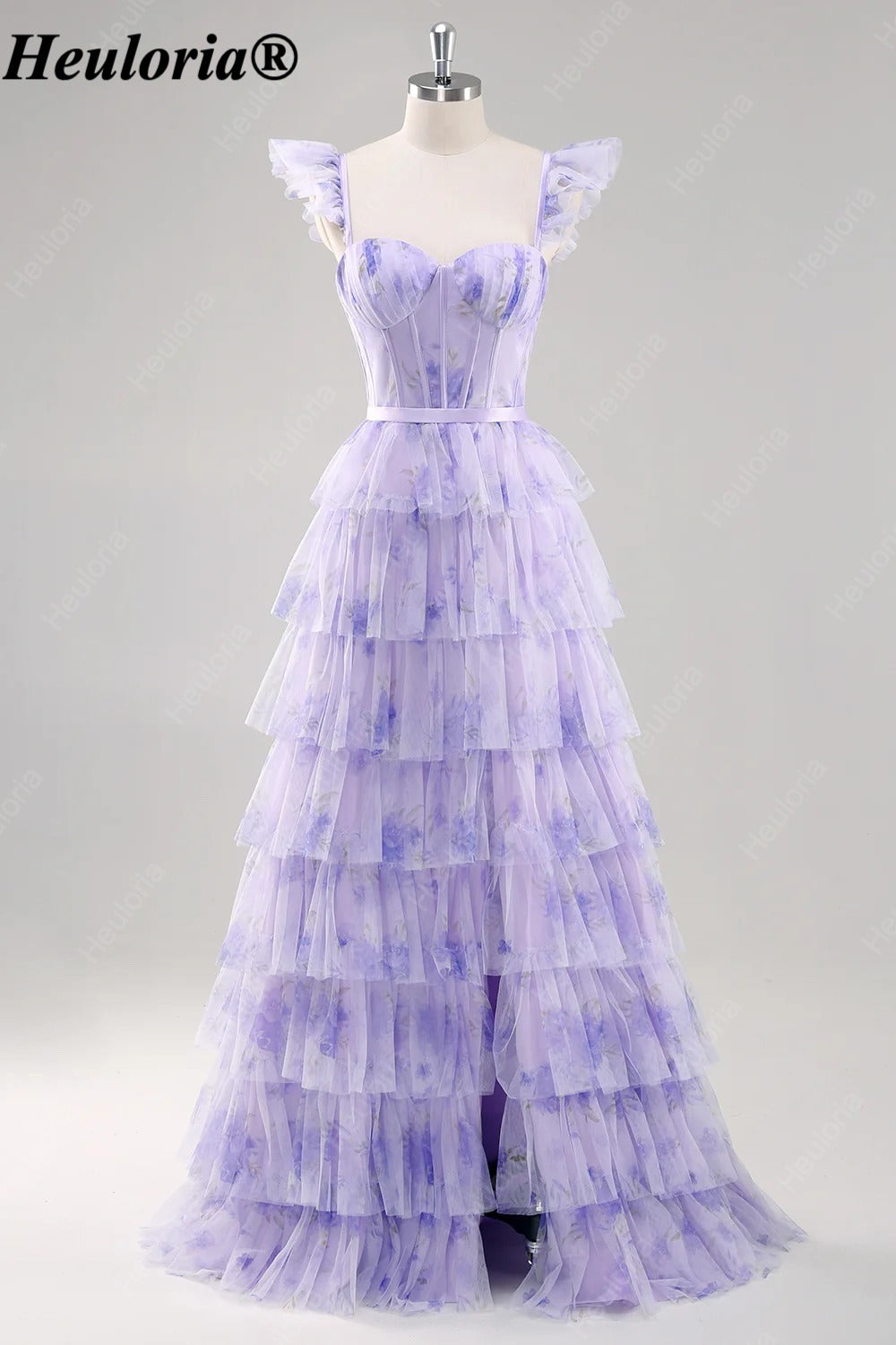 heuloria-Lavender Floral Tulle Corset Prom Dress with Tiered Ruffles-ed-582
