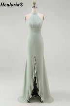 heuloria-Dusty Sage Halter Bridesmaid Dress with Ruffle Slit-ed-552