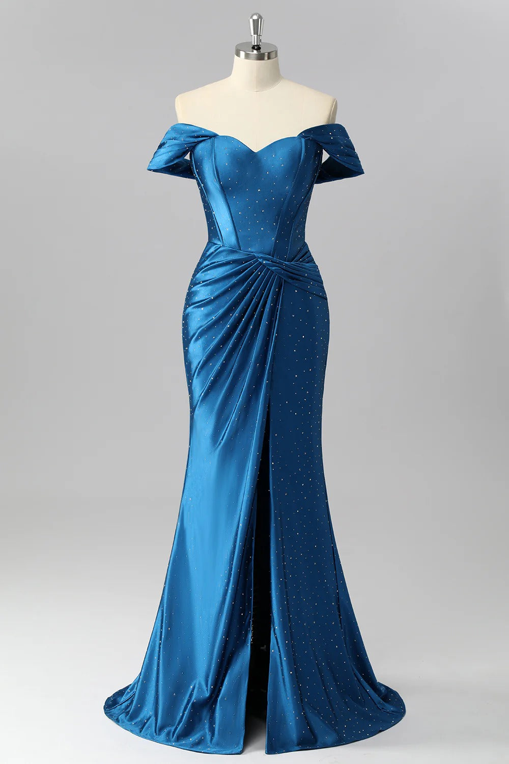 HEULORIA Elegant Off-the-Shoulder Sweetheart Mermaid Evening Dress - Shimmering Rhinestone Formal Gown with Side Slit ED-579