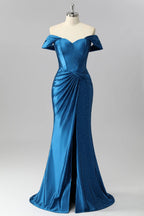 HEULORIA Elegant Off-the-Shoulder Sweetheart Mermaid Evening Dress - Shimmering Rhinestone Formal Gown with Side Slit ED-579