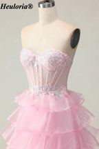 heuloria Strapless Tiered Ruffle Prom Dress with Sheer Corset Bodice ed-510