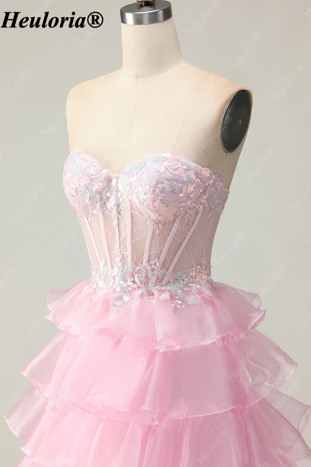 heuloria Strapless Tiered Ruffle Prom Dress with Sheer Corset Bodice ed-510
