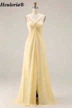 HEULORIA Lemon Sorbet Draped Bridesmaid Dress with Convertible Straps ED-1109