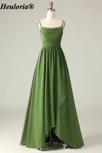 heuloria-Olive Green Pleated Bridesmaid Dress with Cascading Skirt-ed-534