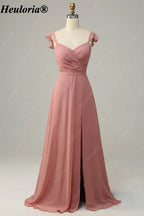 heuloria-Dusty Rose Flutter Sleeve Bridesmaid Dress with Slit-ed-544