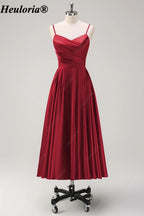 HEULORIA Spaghetti Strap Satin Tea-Length Bridesmaid Dress ED-1015