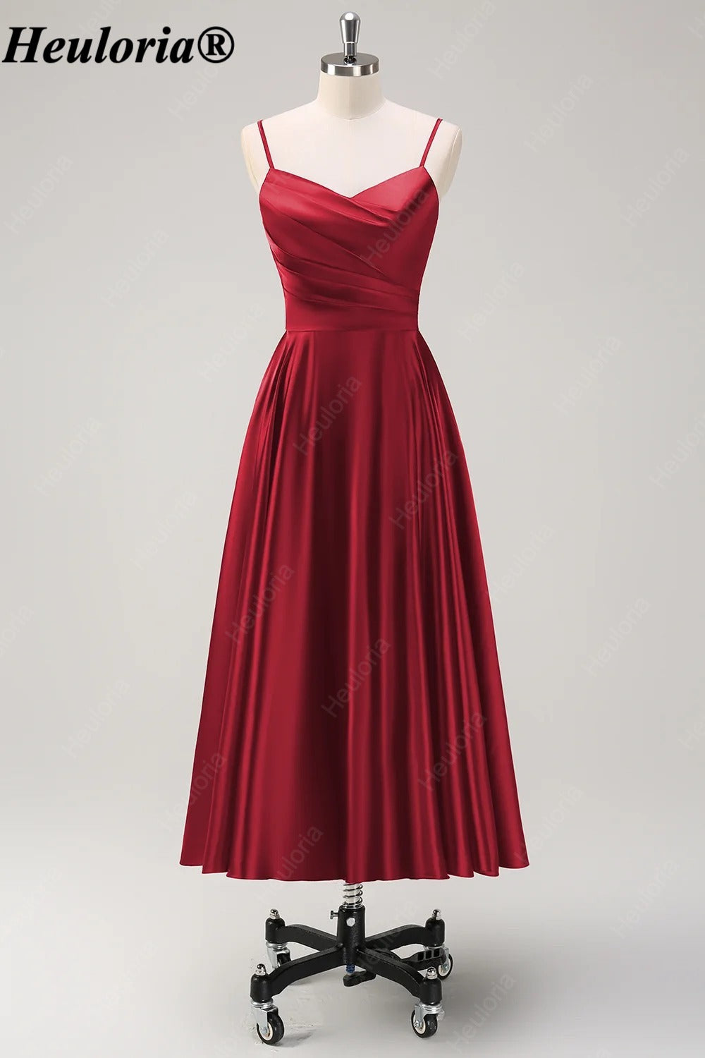 HEULORIA Spaghetti Strap Satin Tea-Length Bridesmaid Dress ED-1015